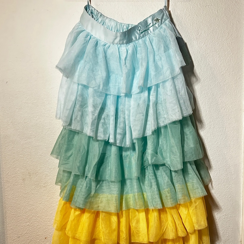 Tiered Ombre Ruffle Midi Skirt - Light Blue, Teal & Yellow